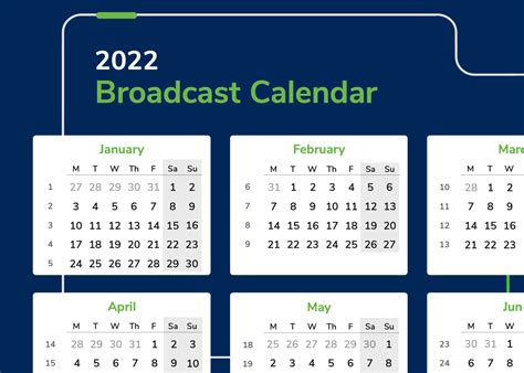 2022 Broadcast Calendar Printable